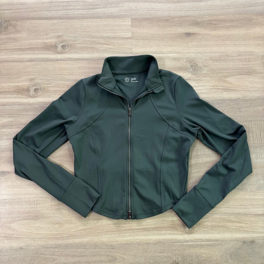 NWT Gilly Hicks Hollister Cropped Workout Athletic Full Zip Jacket Green Small